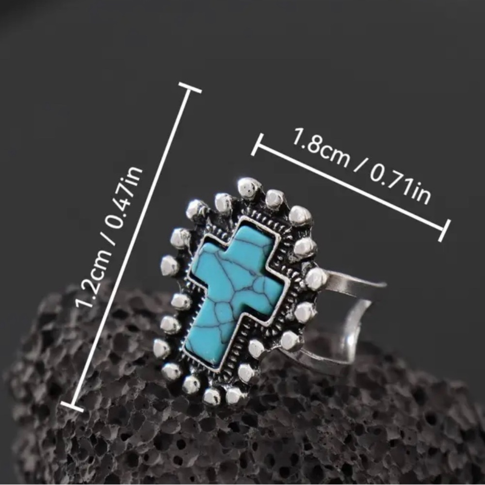 Turquoise and Silver Cross Ring - Picture 4 of 5